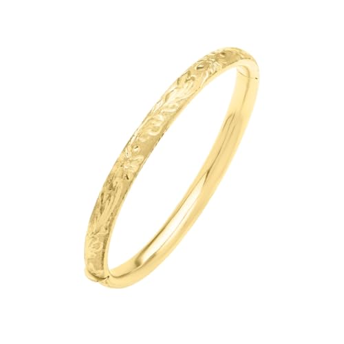 Floreo 14k Yellow Gold 6.2mm Solid Floretine Finish Bangle Bracelet 7 Inch