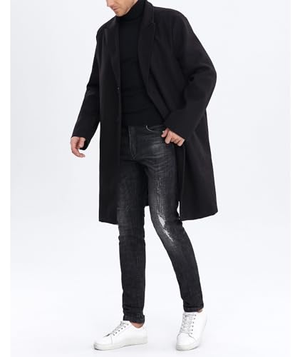 SOMTHRON Men's Casual Trench Coat Mid Long Single Breasted Slim Fit Peacoat Notched Lapel Winter Business Overcoat BL-XL