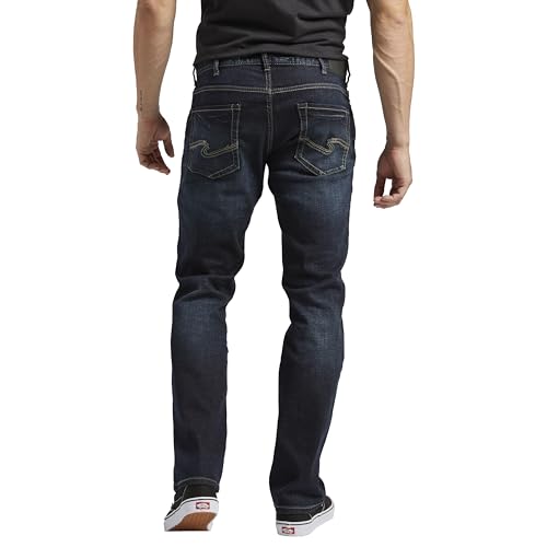 Silver Jeans Co. Men's Allan Slim Fit Straight Leg Jeans, Dark Wash BBS491, 32W x 34L