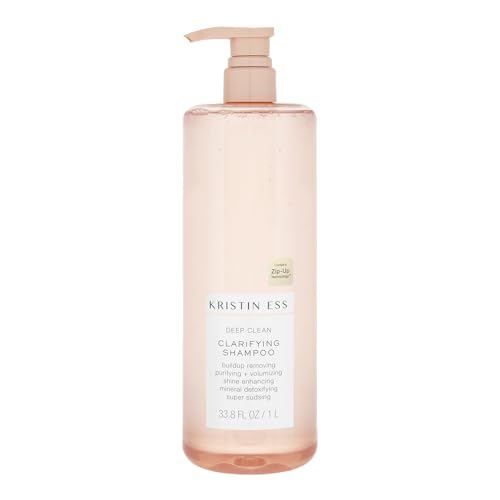 Kristin Ess Clarifying Detox Shampoo for Oily Hair, Build Up + Hard Water - Anti Residue Purifying + Cleansing Shampoo with Pump - Volumizing -Sulfate Free, Color Safe + Vegan - Curly Product- 33.8oz
