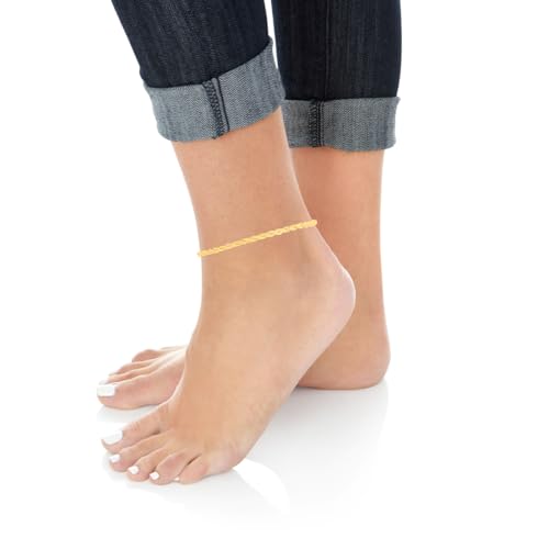 Floreo 10k Yellow Gold 3mm Diamond Cut Lite Rope Chain Bracelet or Anklet 7 Inch