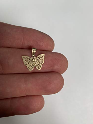 10k Solid Real Gold Two Tone Butterfly Pendant Necklace with Gold Chain, Symbol of Change and Hope Animal Charm Jewelry Gifts (Yellow-Gold, 0)