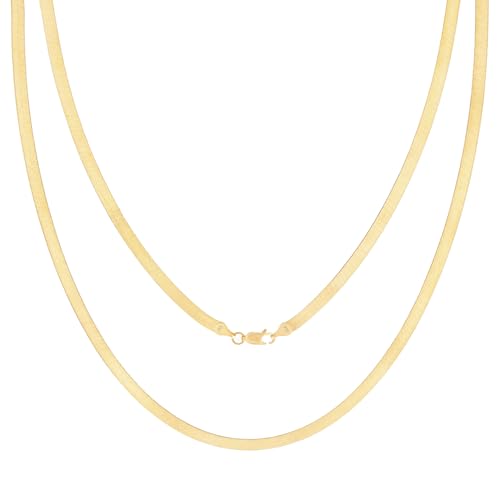 Nuragold 10k Real Yellow Gold Herringbone 3mm Chain Flexible Necklace - 22"