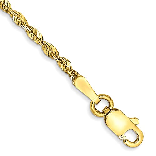 Solid 10k Yellow Gold 1.8mm Diamond-Cut Extra-Lite Rope Chain Bracelet 6" - with Secure Lobster Lock Clasp