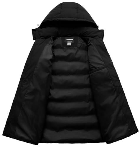 CTFASHION Mens Winter Coats Long Bubble Jacket Quilted Puffer Jackets Warm Thick Insulated Windproof Outdoor Padded Parka Coat Hooded Waterproof Thicken Puffy Down Windbreaker Black L