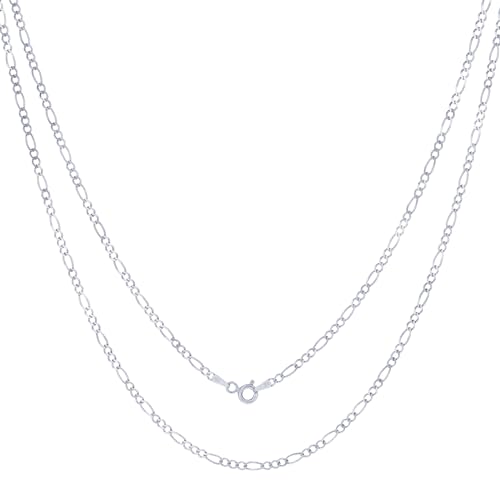 Nuragold 10k Real White Gold Figaro Solid Link 2.25mm Chain Necklace - 20"