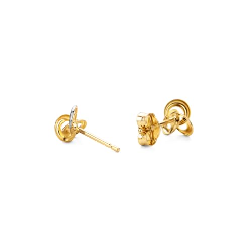 Orovi Stud Earrings for Women, 10k 417 Solid Yellow and White Gold Two-Tone 0.25Inch Knot Design, Secure Post and Butterfly Back, Hypoallergenic Earrings, Delivered in Jewelry Box