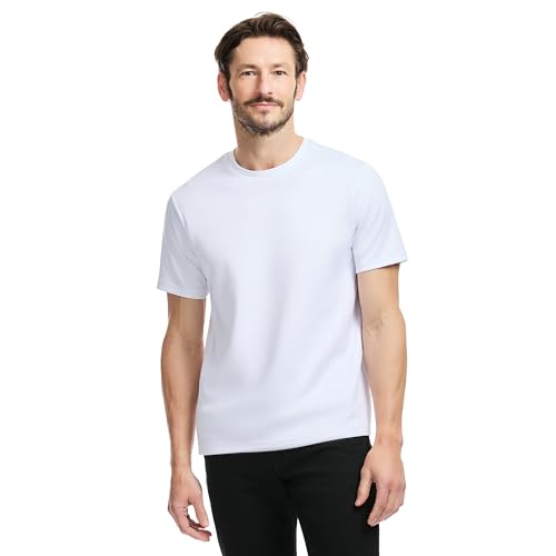 SAKS Fifth Avenue Men's Short Sleeve Classic Luxe Jersey Crewneck T-Shirt, Premium Cotton Knit Top, Classic-Fit & Richly Detailed, White, M