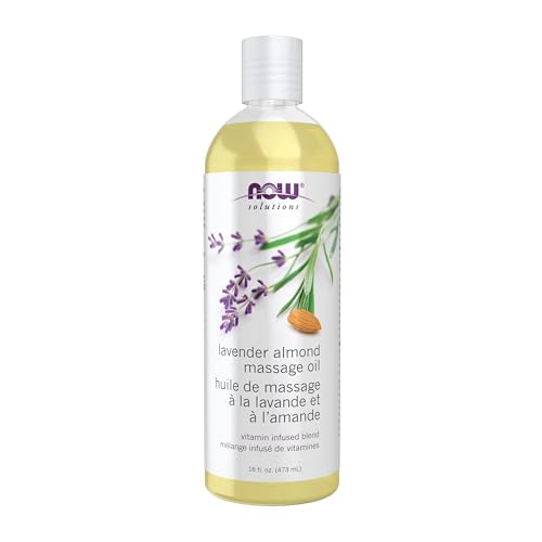 NOW Foods Solutions, Lavender Almond Massage Oil, Vitamin Infused Blend, Therapeutic and Soothing, 16-Ounce