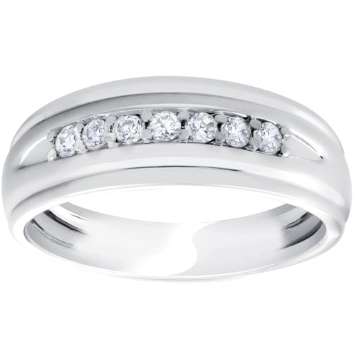 P3 POMPEII3 Pompeii Mens 1/4ct White Gold 7 Stone Diamond Ring 10k Polished Wedding Anniversary Band - Size 10