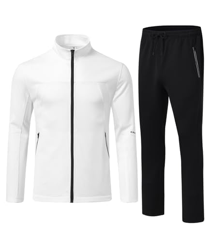 Rdruko Men's Track Sweat Suits 2 Piece Set Sweatsuits Tracksuits Full Zip Jogging Workout Gym Warm Up Suits,White,M