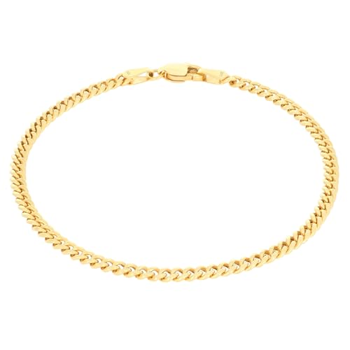 Nuragold 14k Real Yellow Gold Miami Cuban Lightweight Link 3mm Chain Bracelet or Anklet (7"-9") Italian Jewelry for Men & Women - 7"
