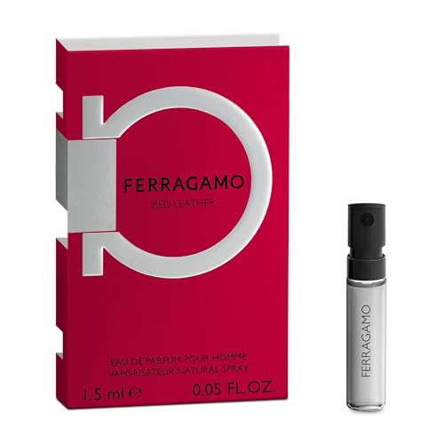 FERRAGAMO Red Leather Eau de Parfum Pour Homme, Trial Cologne Spray for Men, Vial Sample Size, 0.05 Fl. Oz.