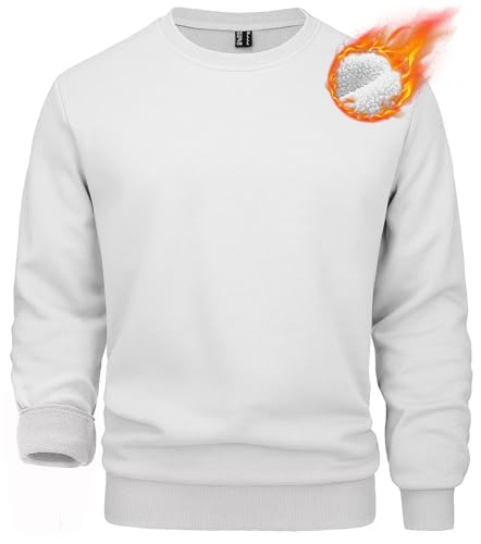 MAGCOMSEN Crew Neck Sweater Cotton Sweatshirts For Men Thick Warm Outdoor Sweatshirts Mens Fleece Sweatshirts Fleece Long Underwear Tops White