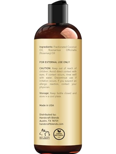 Handcraft Blends Fractionated Coconut Oil Infused with Rosemary - 8 Fl Oz - 100% Pure and Natural - Premium Grade Carrier for Skin, Hair and Massage