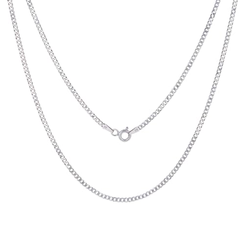 Nuragold 10k Real White Gold Cuban Curb Solid Link Chain Necklace - 2mm - 22"