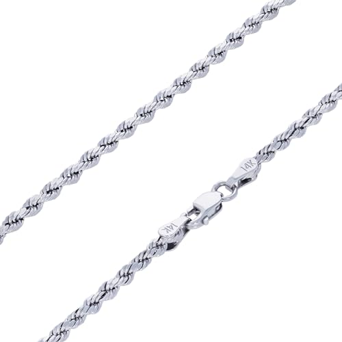 Nuragold 14K Real White Gold Rope Chain Diamond Cut Bracelet (2mm-5mm) - 2.5mm,8.5"
