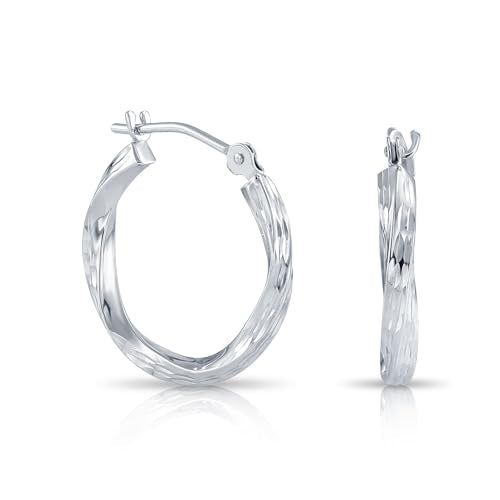 10K White Gold Diamond-Cut Twisted Round Hoop Earrings (16MM (0.65 INCH))