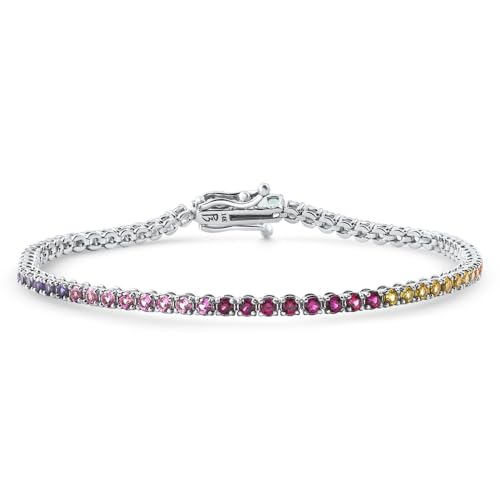 Pompeii 14k White Gold Ombre Round Cut Rainbow Women's Tennis Bracelet 7" - Size 7