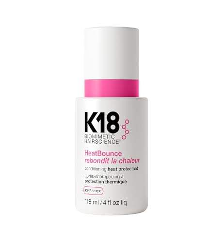 K18 HeatBounce Conditioning Heat Protectant Spray, Lightweight Leave-In Conditioner + 450℉ (232°C) Heat Protection, Soften, Smooth + Detangle All Hair Types, 4 Fl Oz Liq
