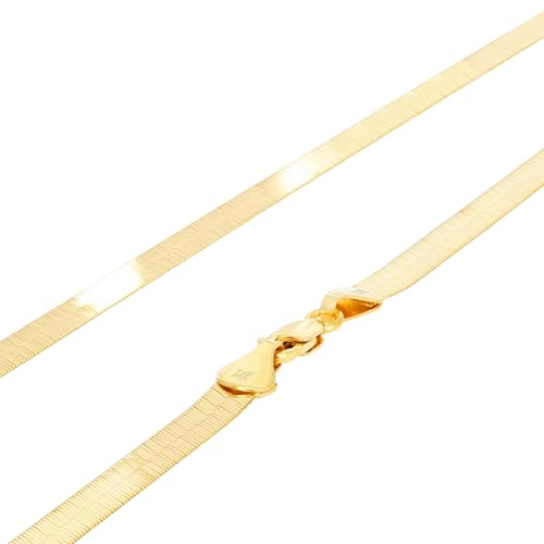 Nuragold 14k Real Yellow Gold Herringbone 4mm Chain Flexible Necklace - 18"