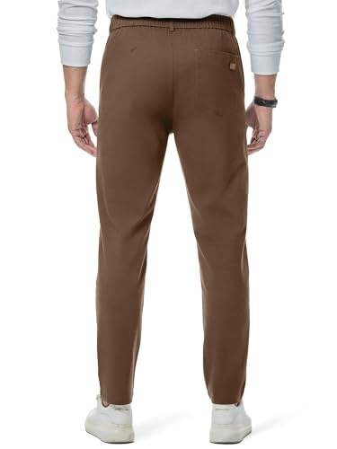 JMIERR Men's Stretch Chino Pants Business Casual Essentials Elastic Waist Classic Fit Tapered Cotton Twill Work Athletic Golf Dress Chocolate Brown Trousers, M, Coffee