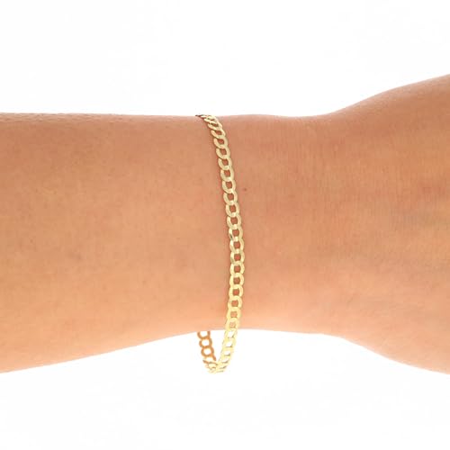 Nuragold 10K Real Yellow Gold Cuban Curb Solid Italian Link Chain Bracelet - 7.5",3mm