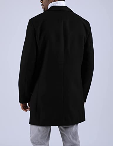 Springrain Men's Wool Blend Pea Coat Notched Collar Single Breasted Overcoat Warm Winter Trench Coat(Black-XS)