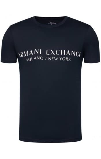 A｜X ARMANI EXCHANGE Men's Short Sleeve Milan New York Logo Crew Neck T-Shirt, Navy, M
