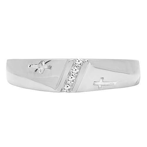 Dazzlingrock Collection 0.04 Carat (Cttw) 10K Round White Diamond Men's Anniversary Cross Band, Solid White Gold, Size 11