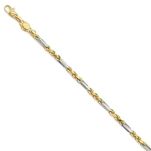 14k REAL Two Tone Gold Solid Men's 3.5mm Figarope Chain Bracelet with Lobster Claw Clasp - 8"