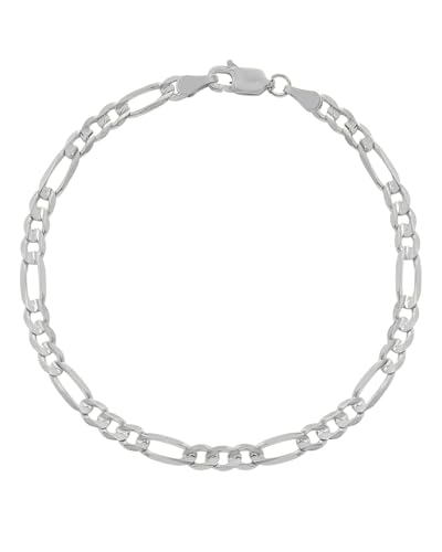 Floreo 14k White Gold 3.8mm Solid Figaro Chain Bracelet 8 Inch