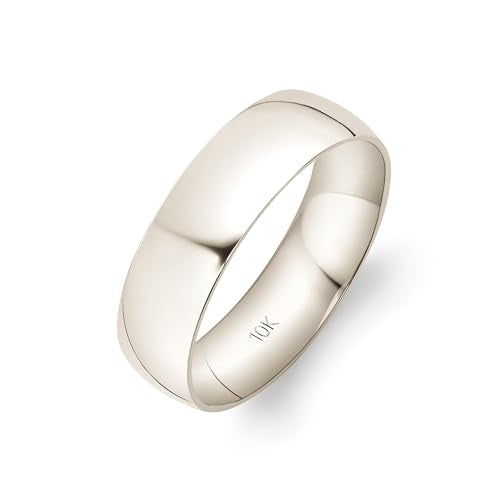 Oxford Ivy Wedding Band Solid 10K White Gold 6mm Comfort Ring, Size 10