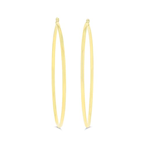 10K Yellow Gold Solid Polished Round Hoop Earrings for Women | 2mm Thick | Classic Style | Round Hoop Earrings | Secure Click-Top | Shiny Polished Earrings for Women, 2x70mm