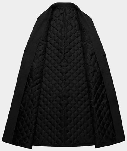 xxxiticat Men's Winter Trench Coat Long Sleeve Notch Lapel Single Breasted Quilted Cotton Long Overcoat Jacket Wool Pea Coat(BL,L)
