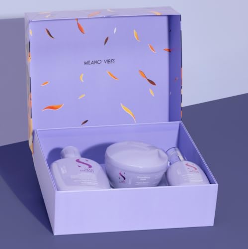 Alfaparf Milano Semi di Lino Smooth Gift Set for Rebel and Frizzy Hair - Sulfate Free Shampoo, Hair Mask and Smoothing Cream - Anti Frizz Control