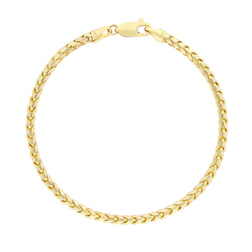 Nuragold 14K Real Yellow Gold Franco 3mm Solid Dia-Cut Chain Mens Bracelet - 7.5"