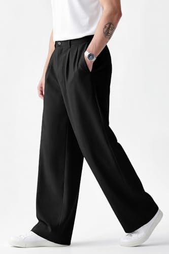 Heyfanee Mens Casual Pants Relaxed Fit Stretch Waist Dress Slacks for Men Baggy Trousers Black 32