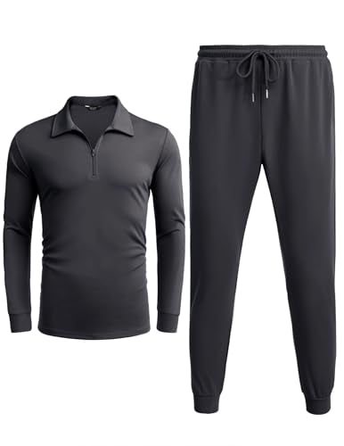 COOFANDY Sweatsuits for Men Long Sleeve 2 Piece Quarter Zip Polo Suit Casual Tracksuit Set