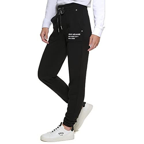 DKNY womens Dkny Jeans Women's Casual Mid Rise Logo Joggers Sweatpants, Black, Medium US
