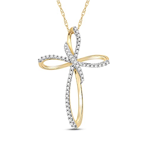 Jewelili 10K Yellow Gold Cross Necklace for Women, 18" Rope Chain