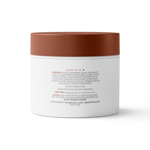 Native Body Scrub, Gently Exfoliates & Moisturizes for Smoother Skin in 1 Wash, Clean, Minimal, Silica-Free Ingredients for Sensitive Skin, for Women & Men, Coconut & Vanilla, 12 oz