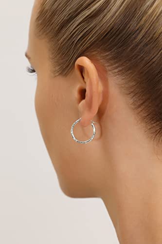 10K White Gold Hand Engraved Full Diamond-cut Round Hoop Earrings