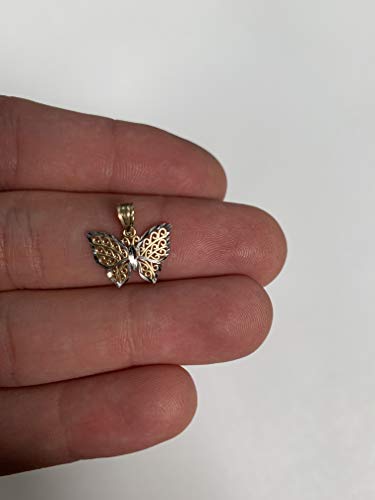 10k Solid Real Gold Two Tone Butterfly Pendant Necklace with Gold Chain, Symbol of Change and Hope Animal Charm Jewelry Gifts (Yellow-Gold, 0)