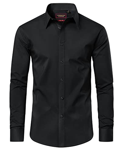 Lion Nardo Cotton Dress Shirts for Mens Black Button Down Shirts Long Sleeve Wrinkle Free Dress Shirt Business Casual Shirt Formal Wedding Regular Fit