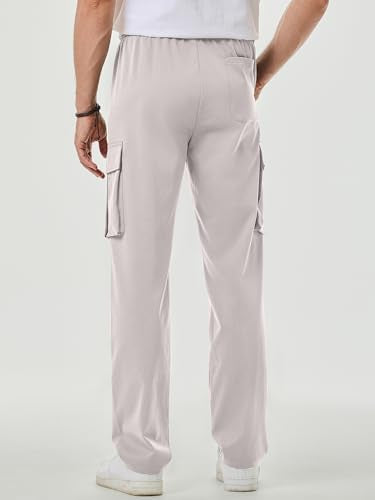 JMIERR Mens Casual Sweatpants Pants Men's Clothing Essential Joggers Mens Quiet Luxury Cargo Pants Big & Tall Loose Fit,US42(3XL),Parchment
