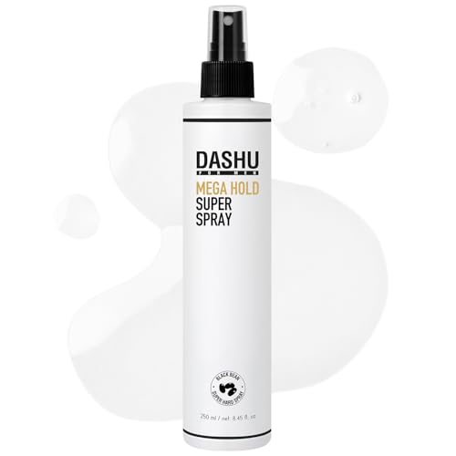 DASHU Mega Hold Super Hair Spray 8.45 fl oz – Ultra-Strong Fixation, Hairspray for Women & Men, Dryness Prevention, Natural Finish, Easy Wash-Out