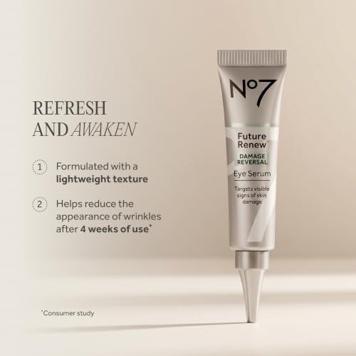 No7 Future Renew Damage Reversal Eye Serum - Nourishing Under Eye Serum for Sun Damaged Skin Repair, Fine Lines & Wrinkles, and Uneven Texture - Suitable for Sensitive Skin (0.5 Fl Oz)