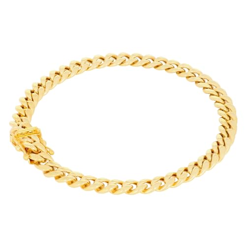 Nuragold 10k Real Yellow Gold Miami Cuban Lightweight Link 5.7mm Chain Bracelet (7"-9") Italian Jewelry for Men & Women - 7"