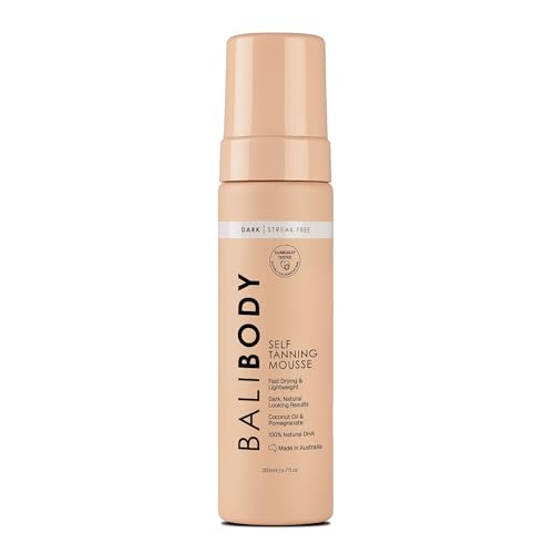 Bali Body Self Tanner Mousse Dark – Sunless Tanning Foam for Body | Natural, Streak-Free, Fake Tan | Vegan, Cruelty-Free, Organic Self Tan Mousse for All Skin Types (200ml/6.7 fl oz)
